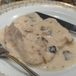 Chapon sauce foie gras et morilles